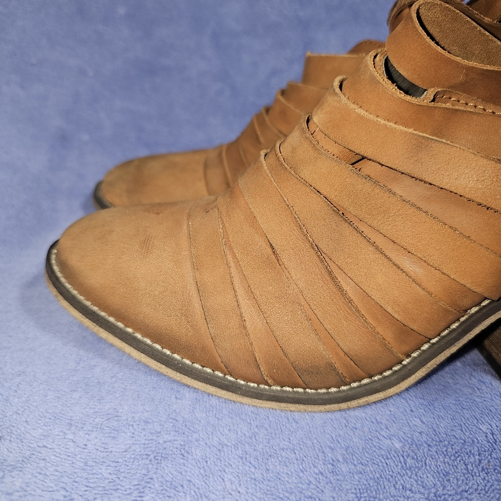 Free People Hybrid strappy cognac leather heeled ankle boots women's - Picture 5 of 16